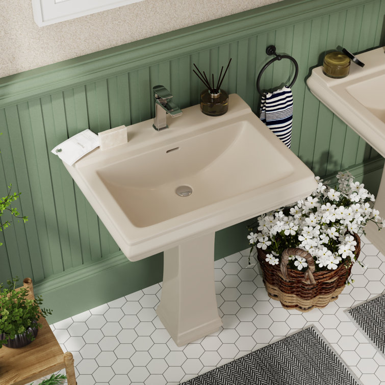 Elegant Apex White Ceramic 34" Rectangular Pedestal Sink with Overflow
