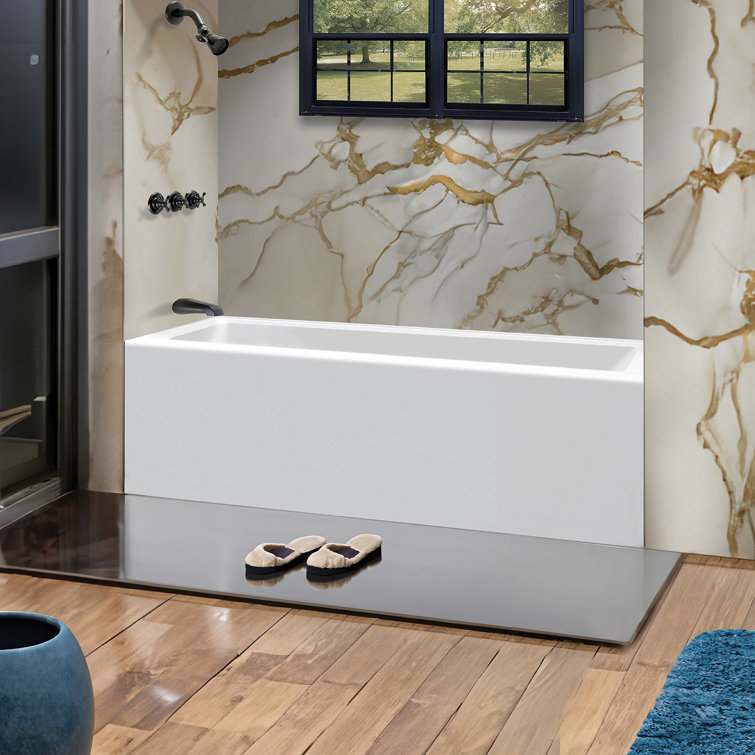 66-Inch White Acrylic Rectangular Soaking Bathtub with Apron Front