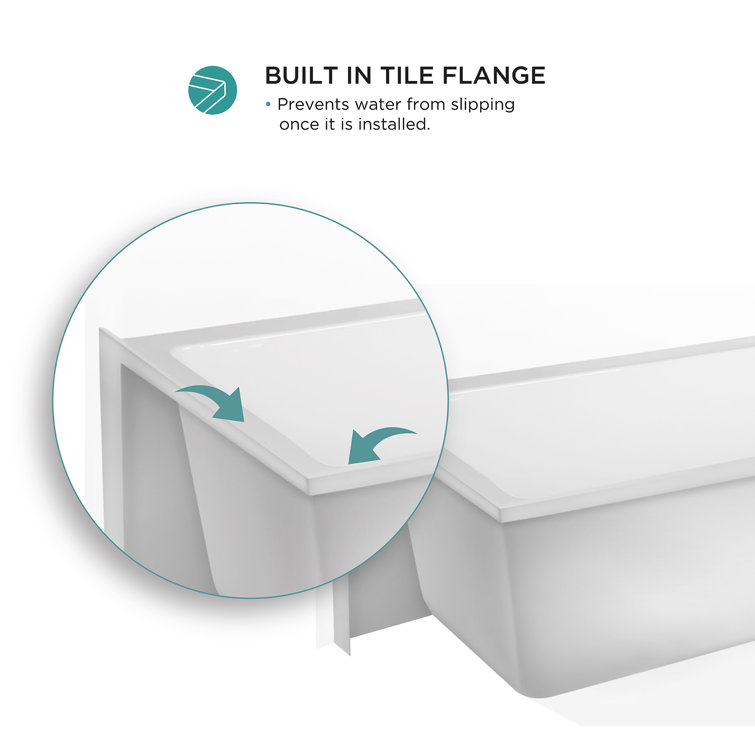 Glossy White Acrylic Alcove Soaking Bathtub with Apron Front