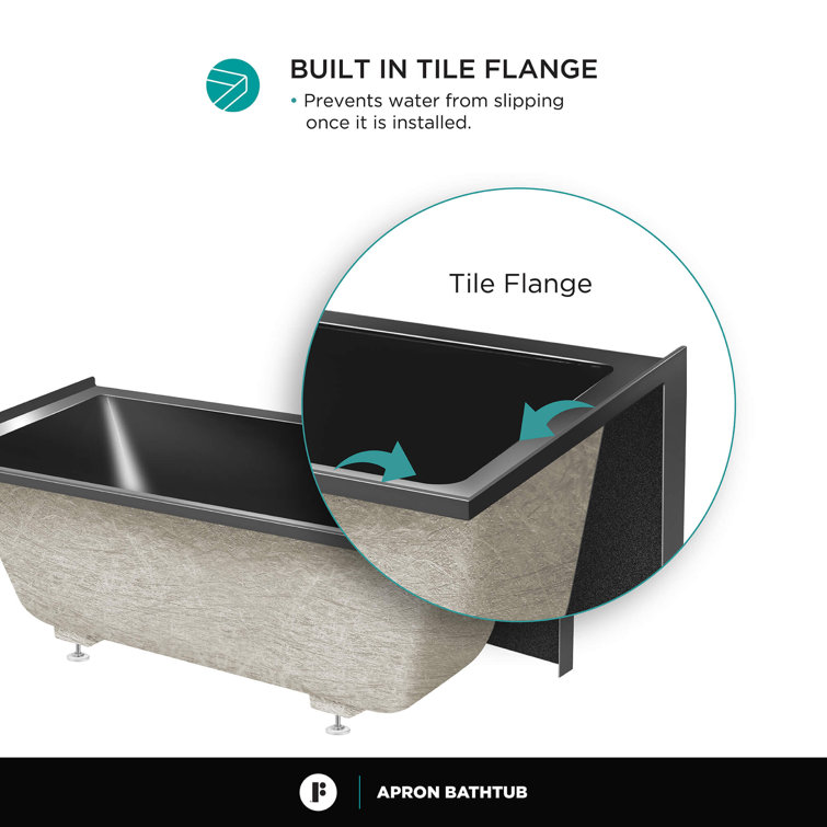 Black Acrylic Alcove Soaking Bathtub with Apron Front, 54" x 30"