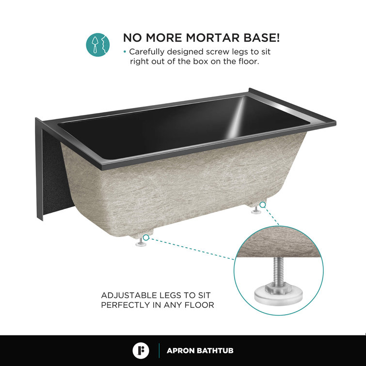 Black Acrylic Alcove Soaking Bathtub with Apron Front, 54" x 30"