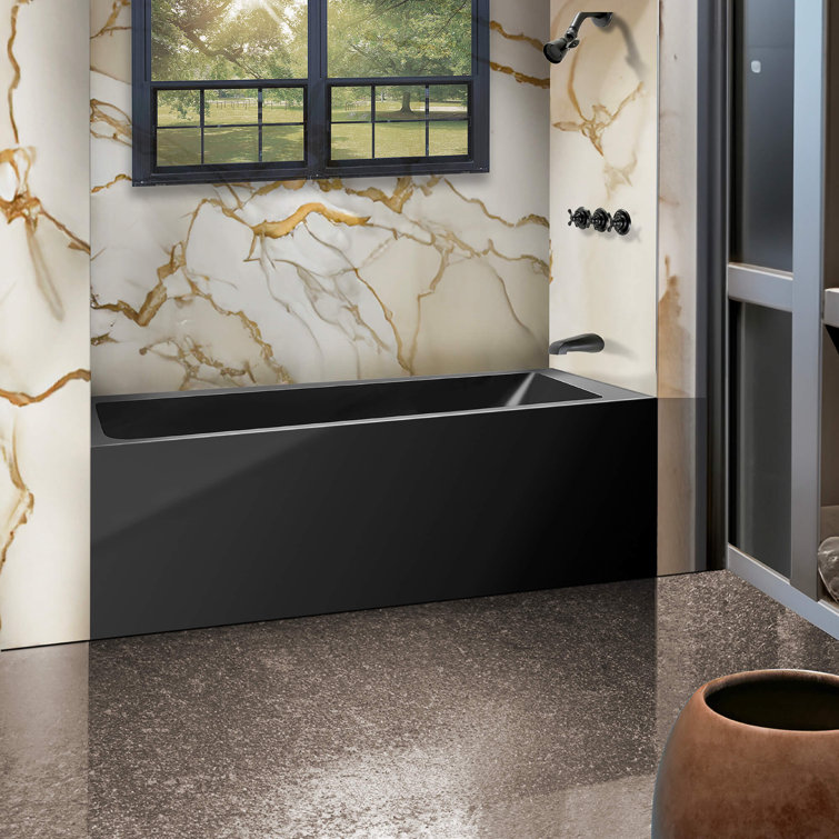 Black Acrylic Alcove Soaking Bathtub with Apron Front, 54" x 30"