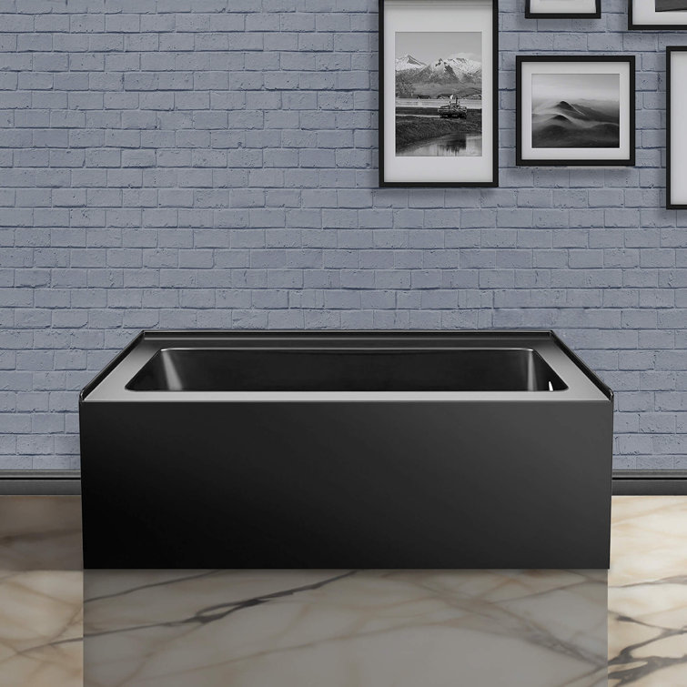 Black Acrylic Alcove Soaking Bathtub with Apron Front, 54" x 30"