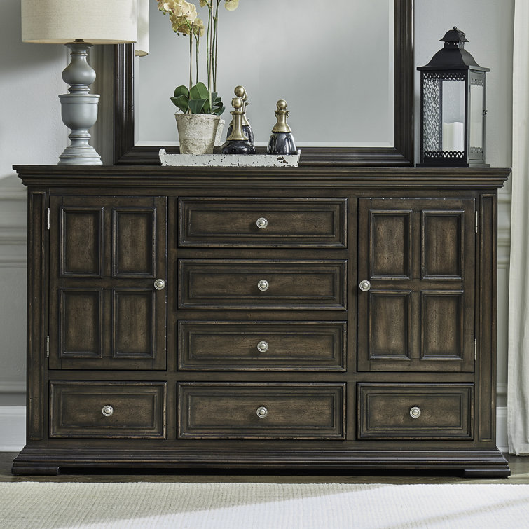Brownstone Queen Panel Bed with Dresser and Mirror