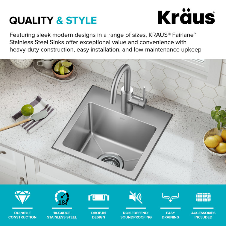 Fairlane 15-inch Stainless Steel Drop-In Single Bowl Kitchen Sink