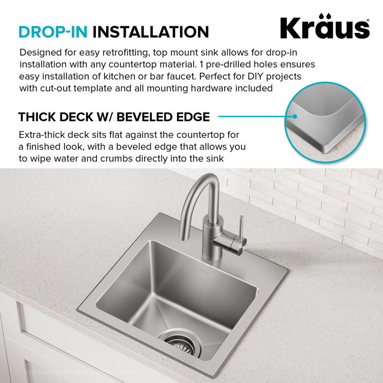 Fairlane 15-inch Stainless Steel Drop-In Single Bowl Kitchen Sink