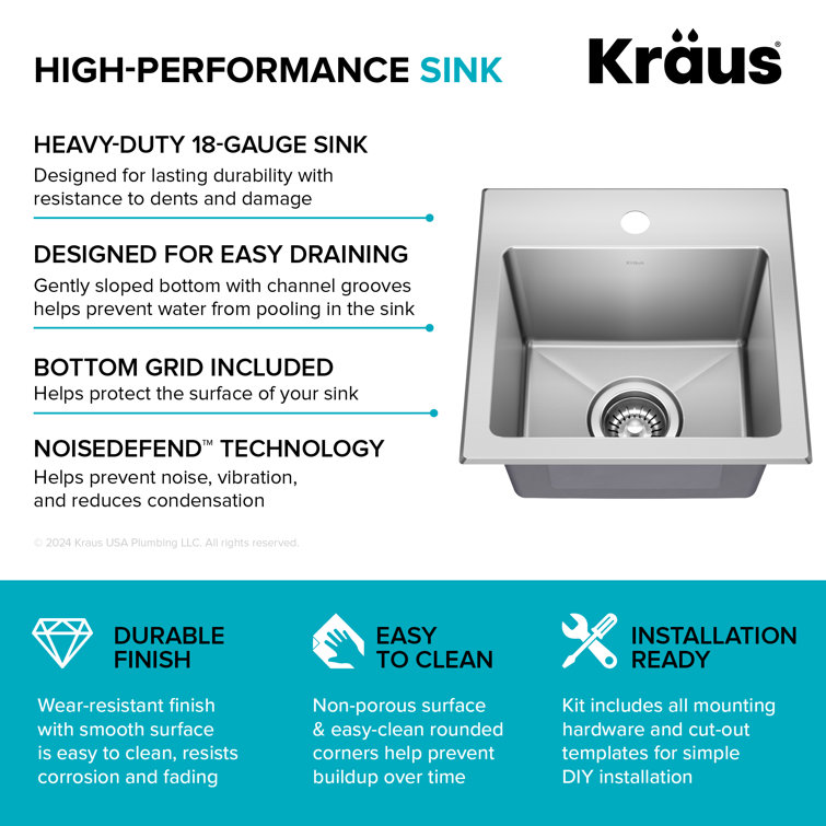 Fairlane 15-inch Stainless Steel Drop-In Single Bowl Kitchen Sink