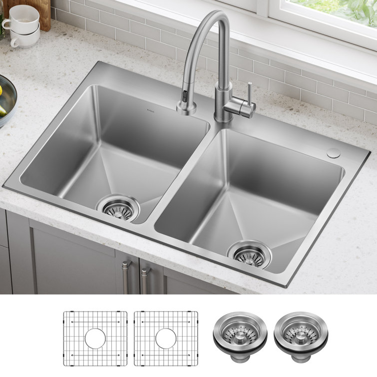 Fairlane 33-Inch Stainless Steel Double Bowl Undermount Kitchen Sink