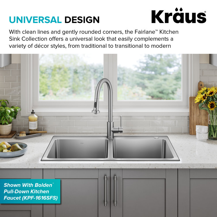 Fairlane 33-Inch Stainless Steel Double Bowl Undermount Kitchen Sink