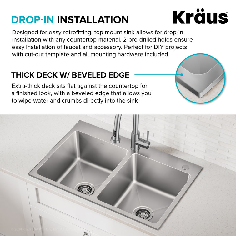 Fairlane 33-Inch Stainless Steel Double Bowl Undermount Kitchen Sink