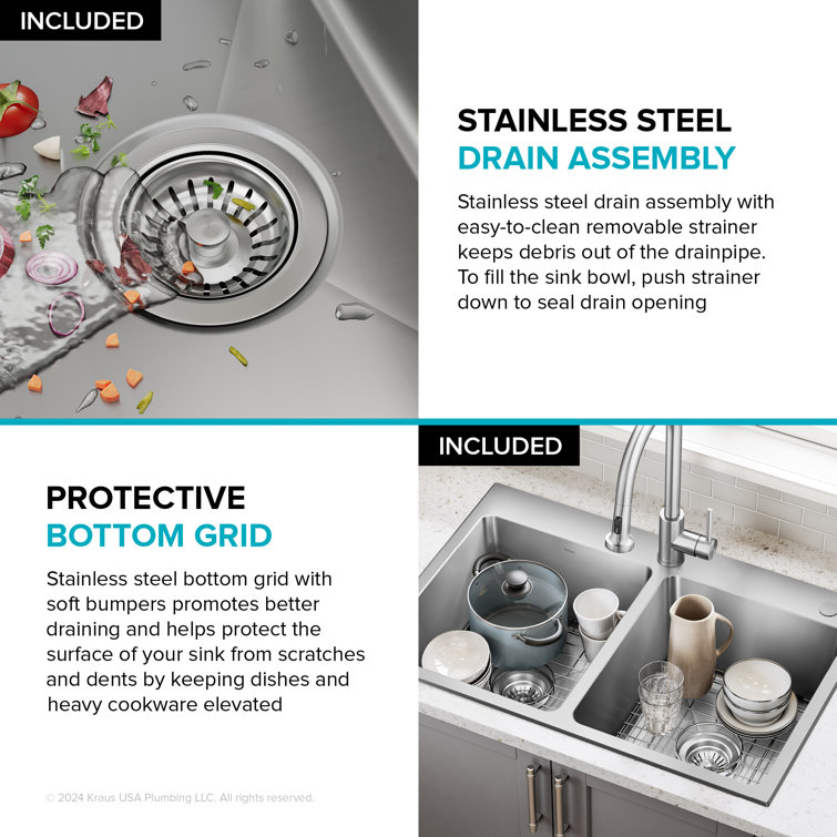 Fairlane 33-Inch Stainless Steel Double Bowl Kitchen Sink