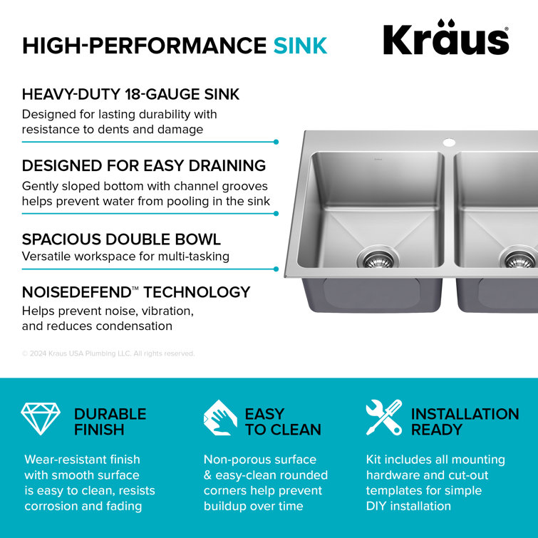 Fairlane 33-Inch Stainless Steel Double Bowl Undermount Kitchen Sink