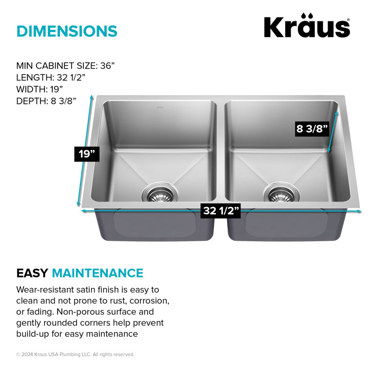 Kraus 32.5" Stainless Steel Single Bowl Drop-In Kitchen Sink