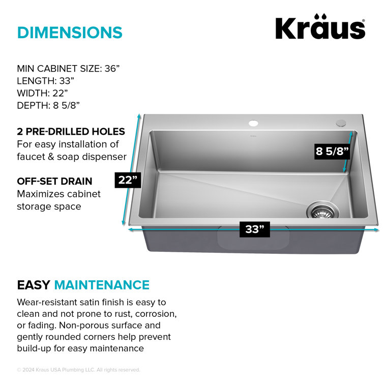 Fairlane 33-Inch Stainless Steel Drop-In Single Bowl Kitchen Sink