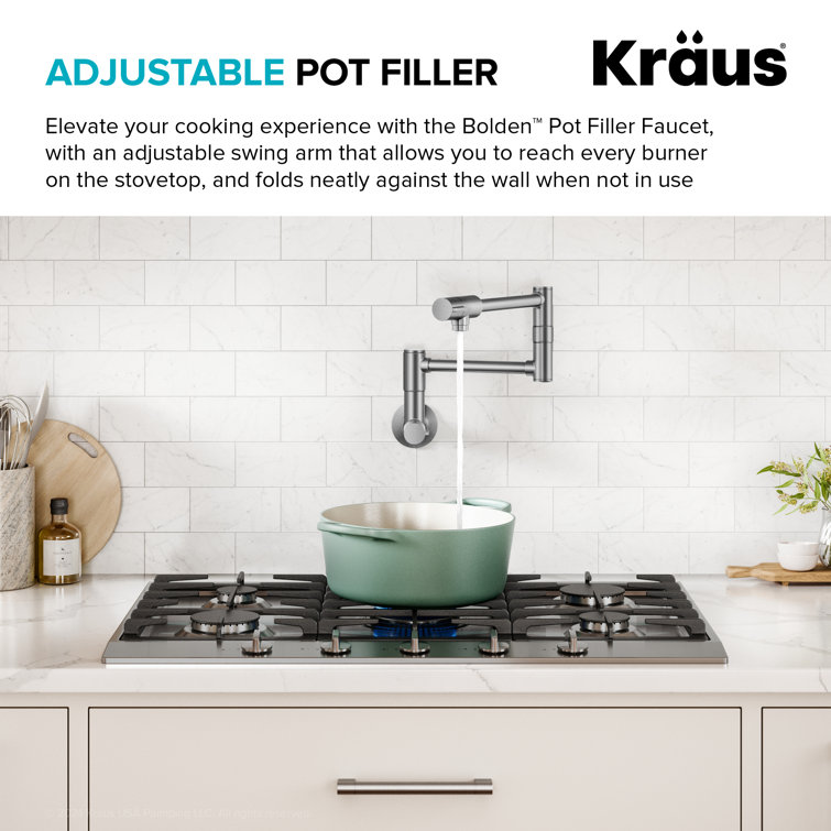 Bolden Stainless Steel Wall Mount Pot Filler Faucet with Retractable Arm