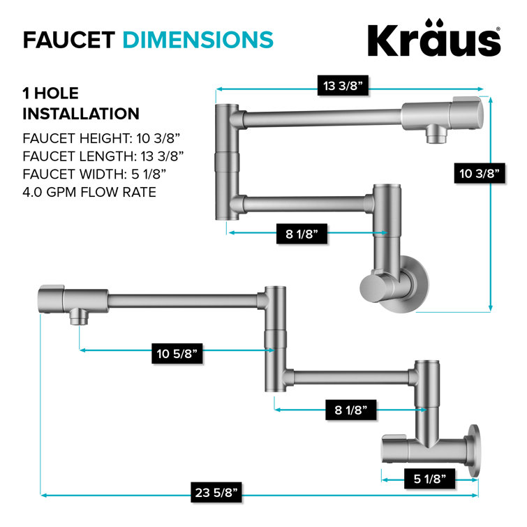 Bolden Stainless Steel Wall Mount Pot Filler Faucet with Retractable Arm