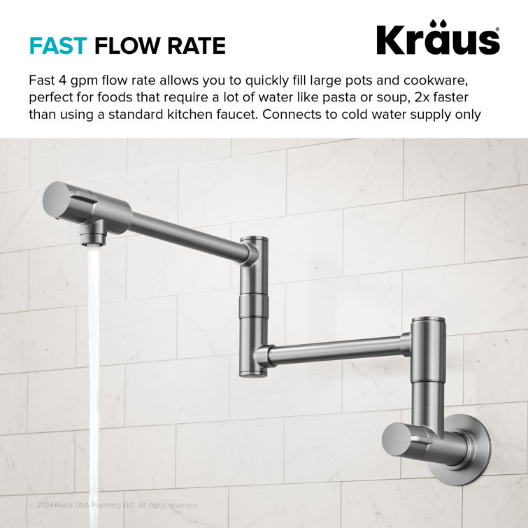 Bolden Stainless Steel Wall Mount Pot Filler Faucet with Retractable Arm