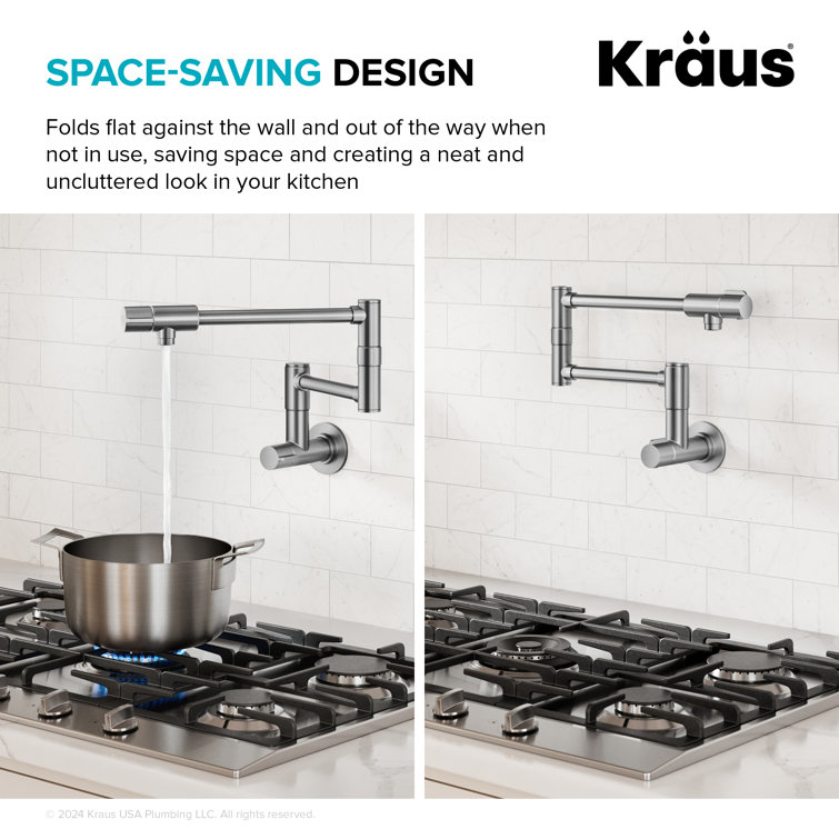 Bolden Stainless Steel Wall Mount Pot Filler Faucet with Retractable Arm