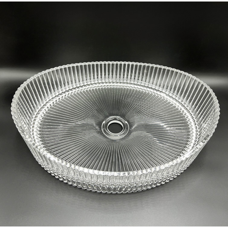 20'' Clear Ribbed Glass Oval Above-Counter Vessel Sink