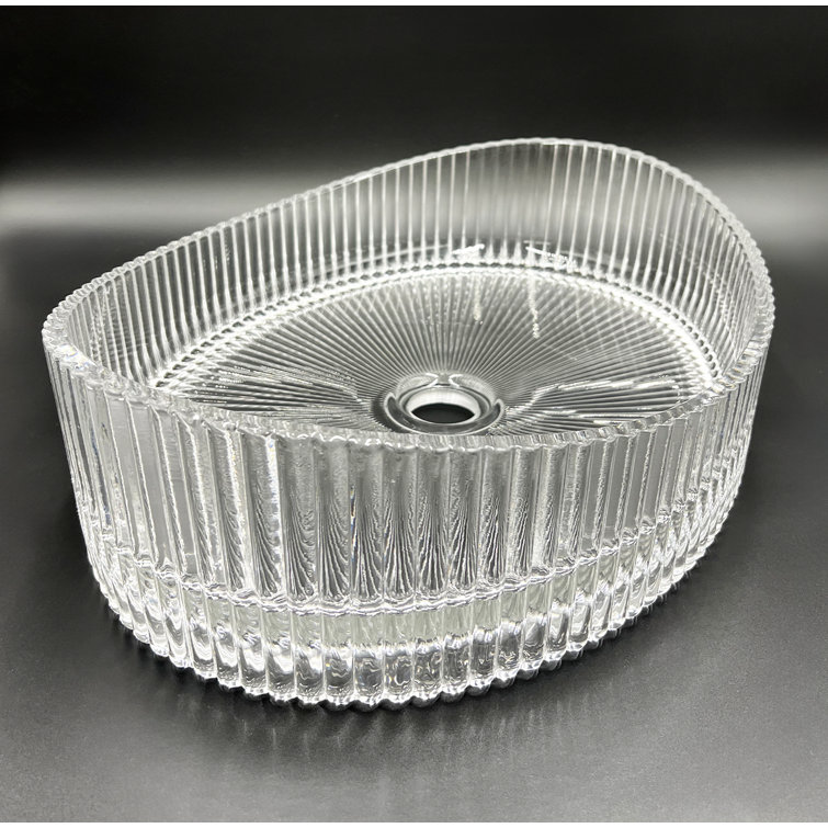 20'' Clear Ribbed Glass Oval Above-Counter Vessel Sink