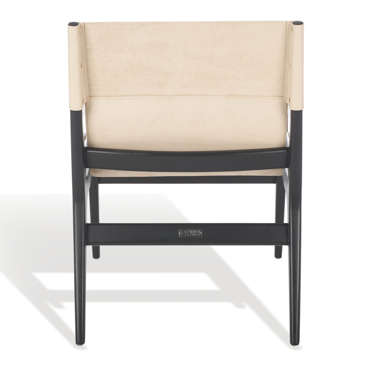 Culkin White Leather and Mahogany Wood Sling Chair