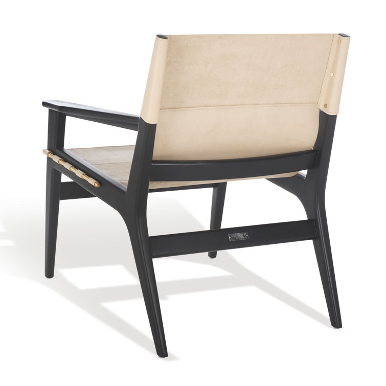 Culkin White Leather and Mahogany Wood Sling Chair