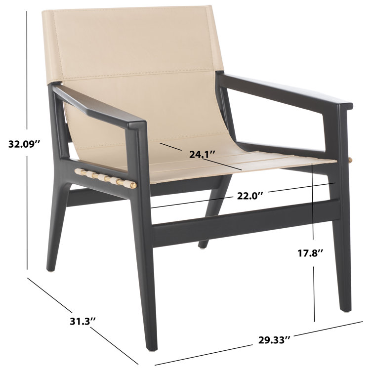 Culkin White Leather and Mahogany Wood Sling Chair