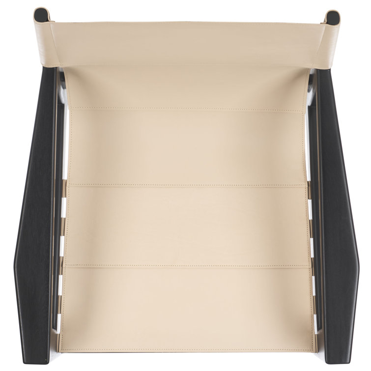 Culkin White Leather and Mahogany Wood Sling Chair