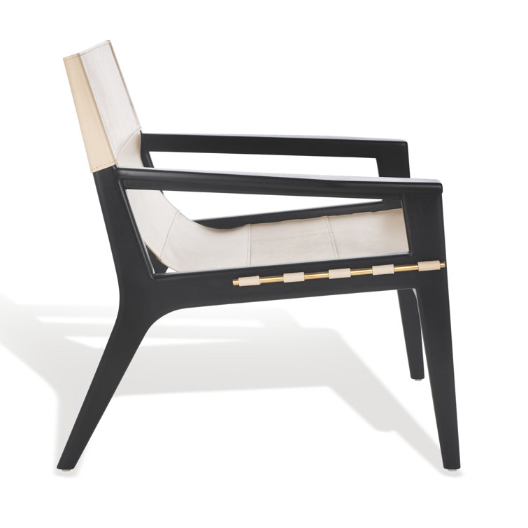 Culkin White Leather and Mahogany Wood Sling Chair