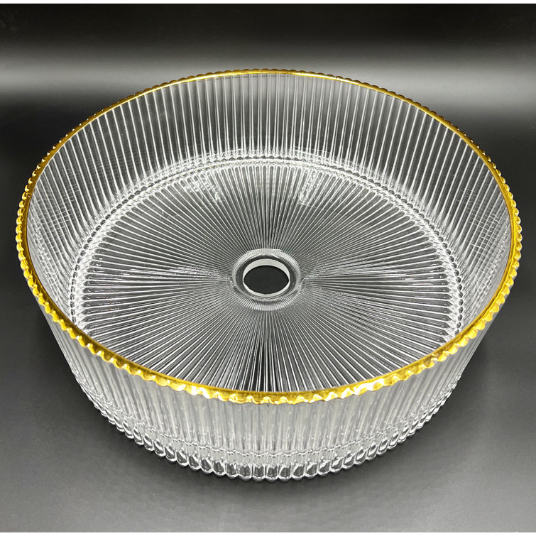 Clear and Gold Round Ribbed Glass Vessel Sink
