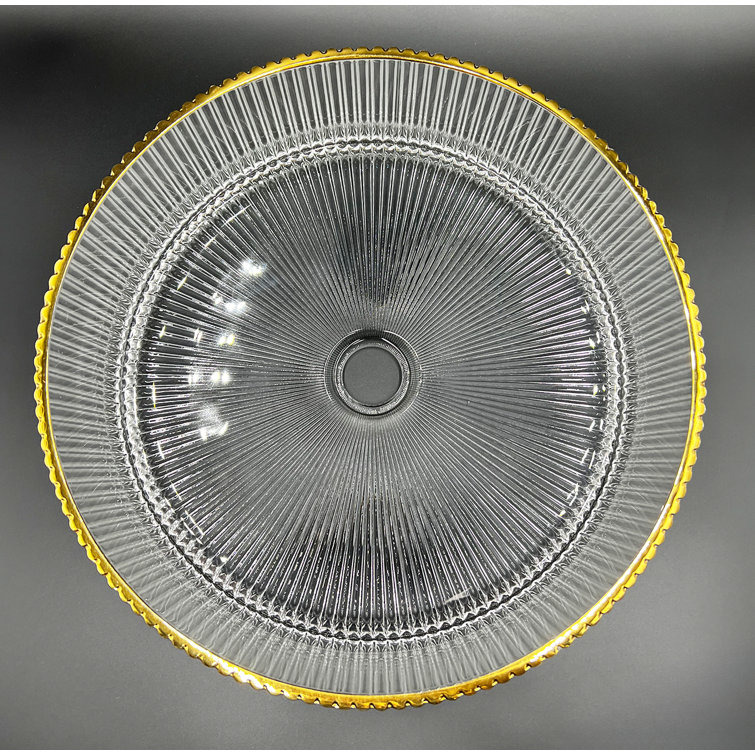 Clear and Gold Round Ribbed Glass Vessel Sink