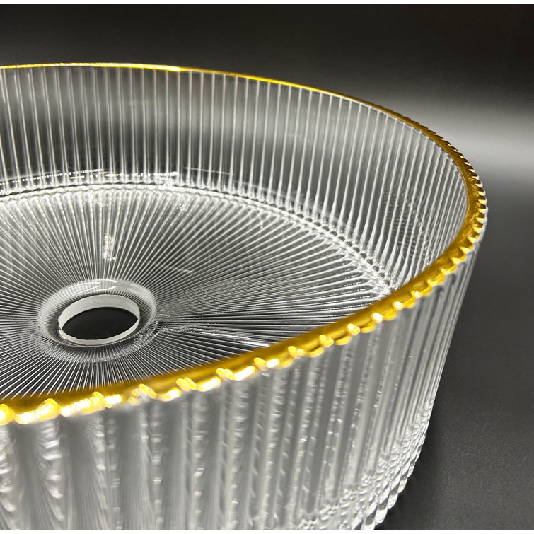 Clear and Gold Round Ribbed Glass Vessel Sink