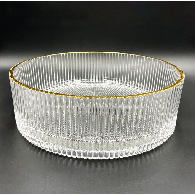 Clear and Gold Round Ribbed Glass Vessel Sink