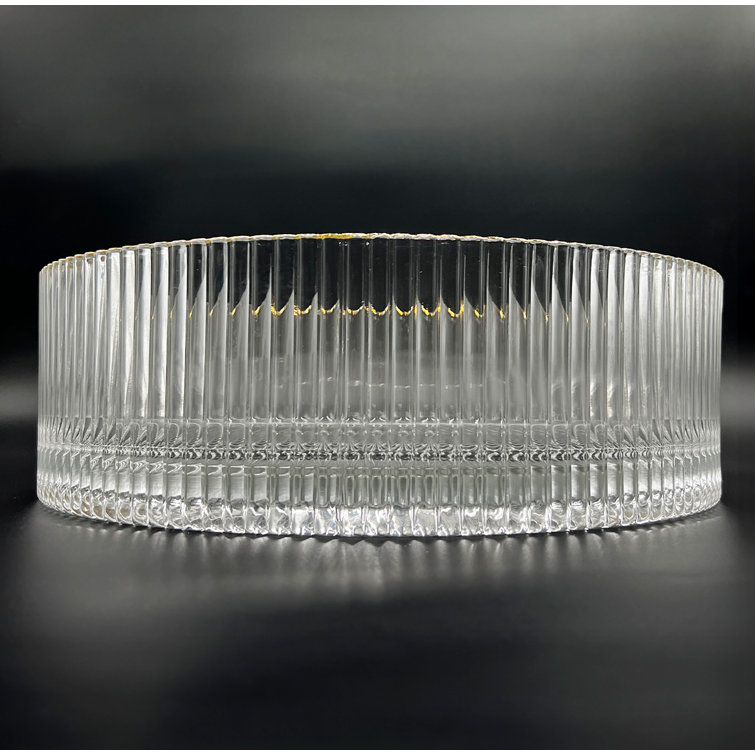 Clear and Gold Round Ribbed Glass Vessel Sink