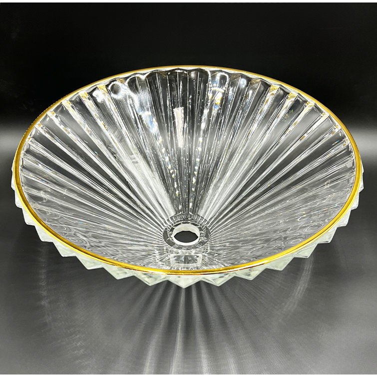 20" Clear Glass Vessel Sink with Gold Rim
