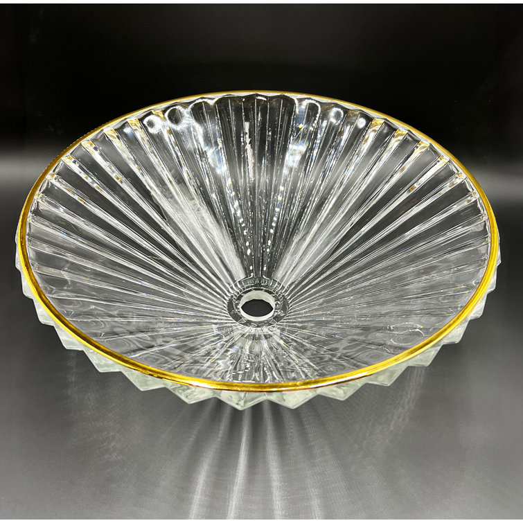20" Clear Glass Vessel Sink with Gold Rim
