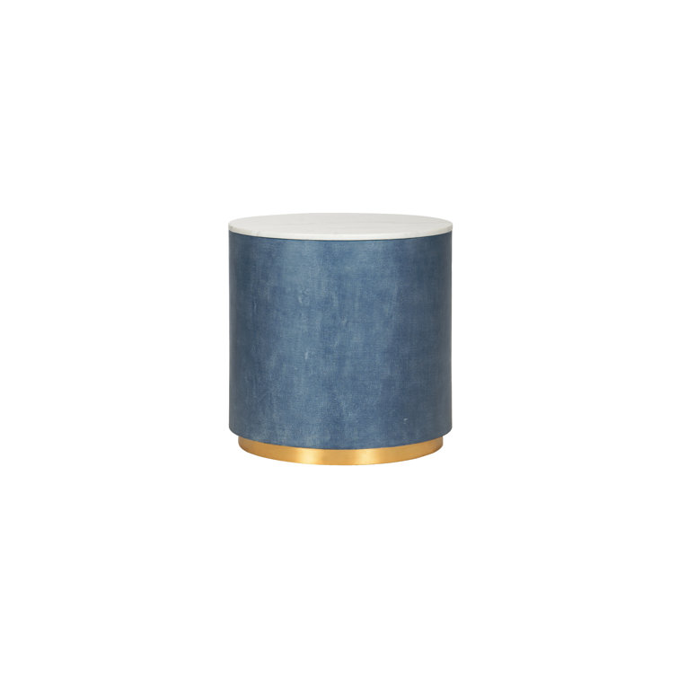 Horizon Round 26" Wood and Stone Drum End Table with Gold Leaf Base