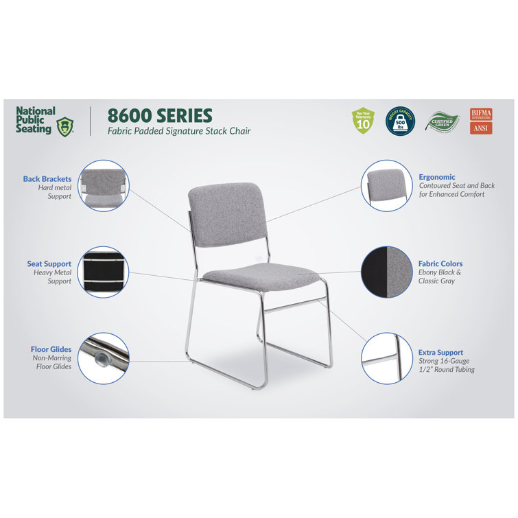 Classic Grey Fabric Padded Metal Stackable Chair