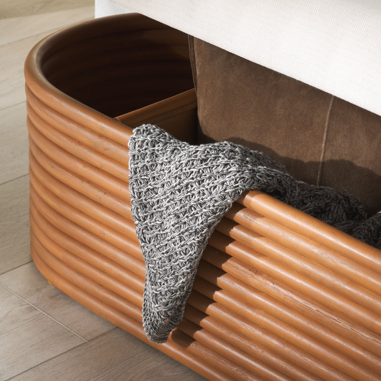 Natural Rattan and White Plywood Storage Bench