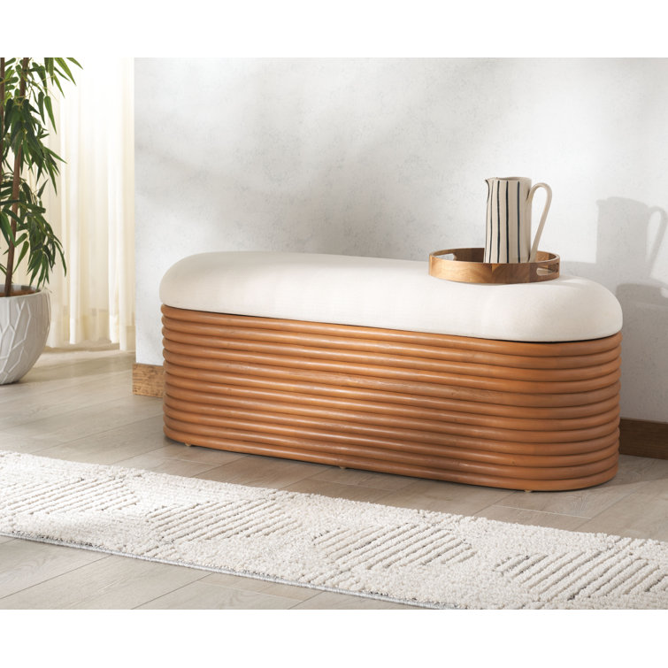 Natural Rattan and White Plywood Storage Bench