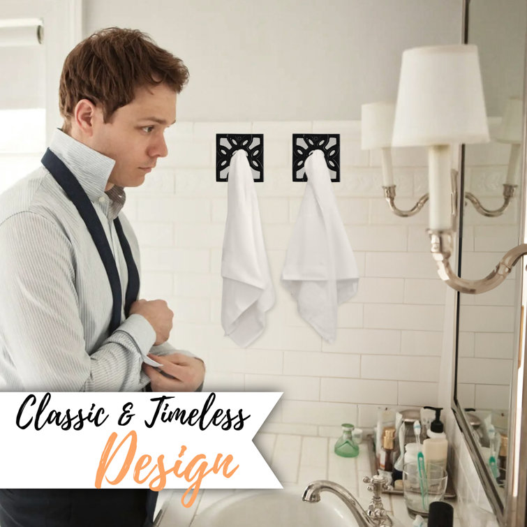 Matte Black Geometric Wall Mounted Towel and Robe Hooks, Set of 2