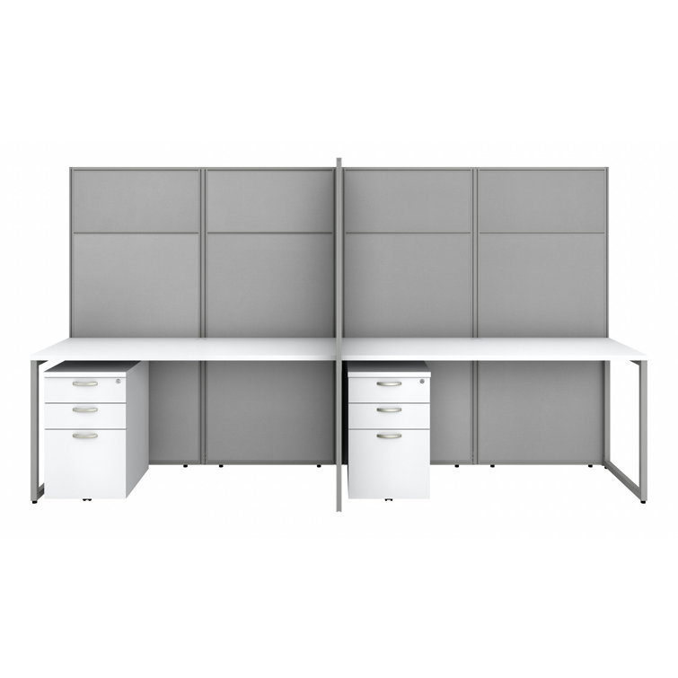 Contemporary Pure White Office Furniture Set with Silver Accents - 11 Pieces