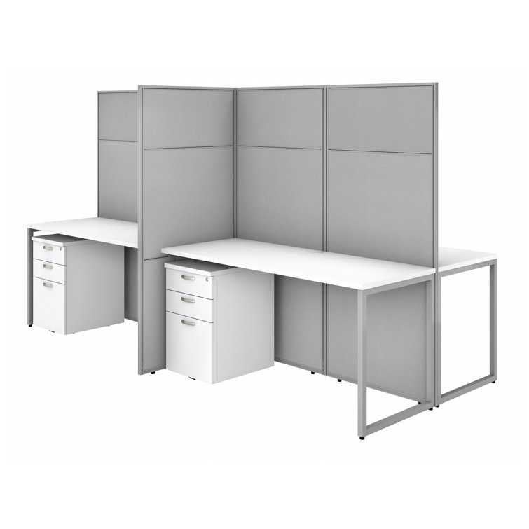 Contemporary Pure White Office Furniture Set with Silver Accents - 11 Pieces