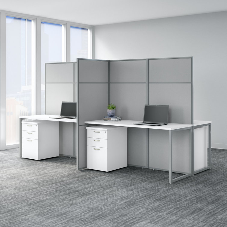Contemporary Pure White Office Furniture Set with Silver Accents - 11 Pieces