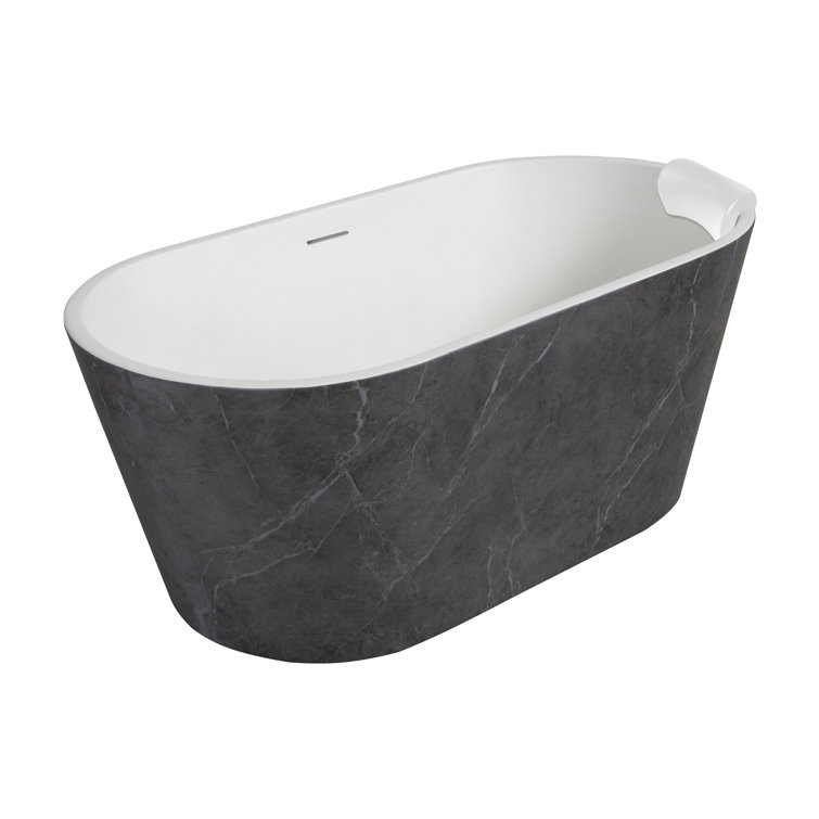 Finley 59" Marble Gray and White Acrylic Freestanding Soaking Tub