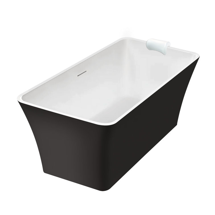 59-Inch Black and White Acrylic Freestanding Soaking Bathtub