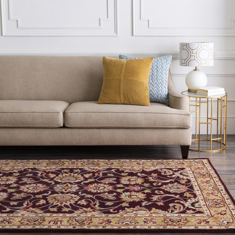 Handmade Round Burgundy and Gold Wool Area Rug