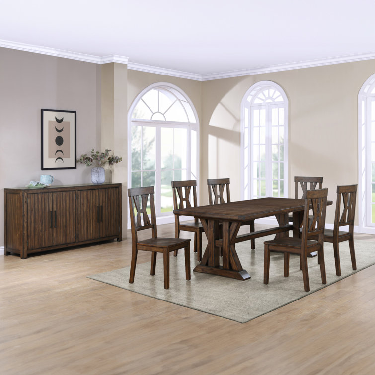 Auburn 126" Dark Brown Acacia Wood Dining Table with 6 Chairs
