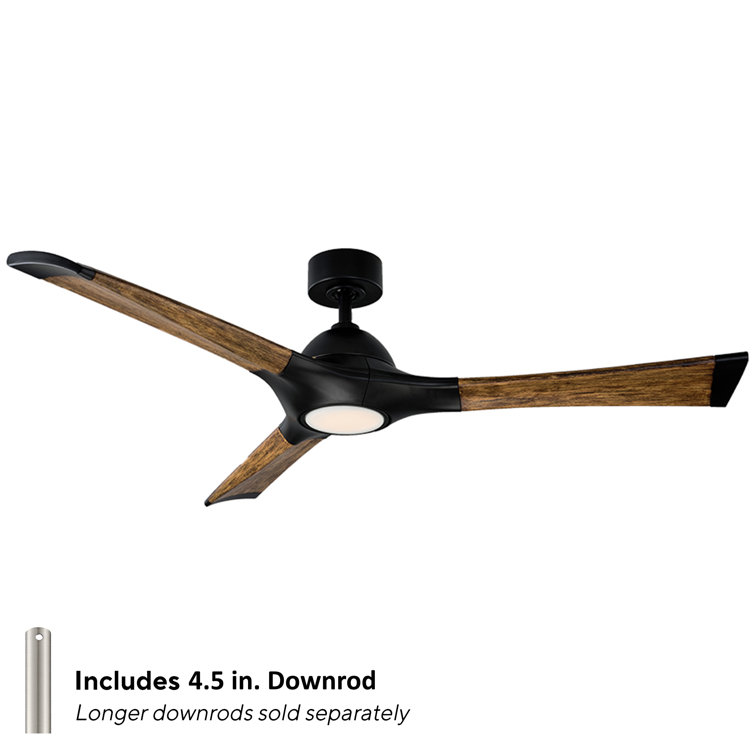 Woody 60" Matte Black and Distressed Koa Smart Ceiling Fan with LED Light