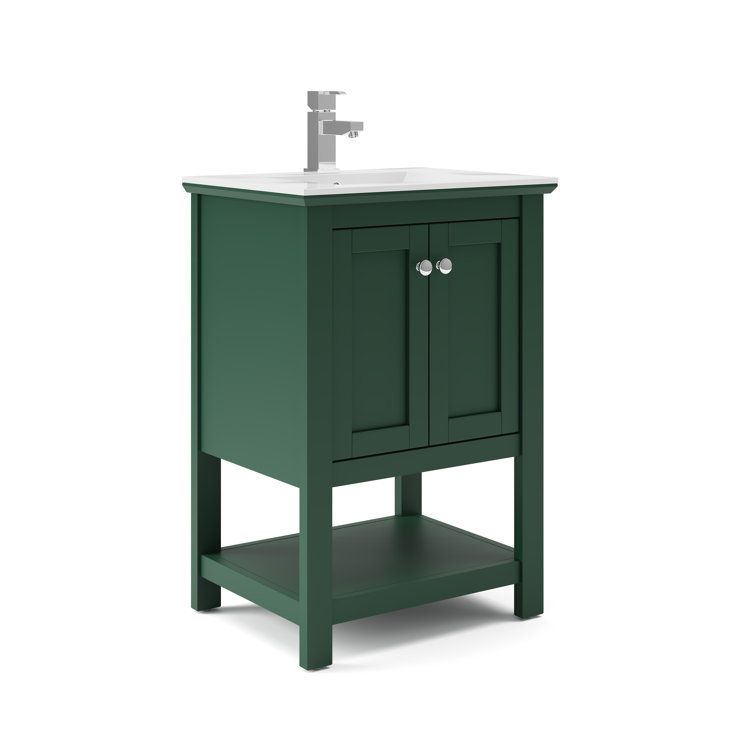 Manchester 24" Dark Green Freestanding Single Sink Vanity with White Ceramic Top
